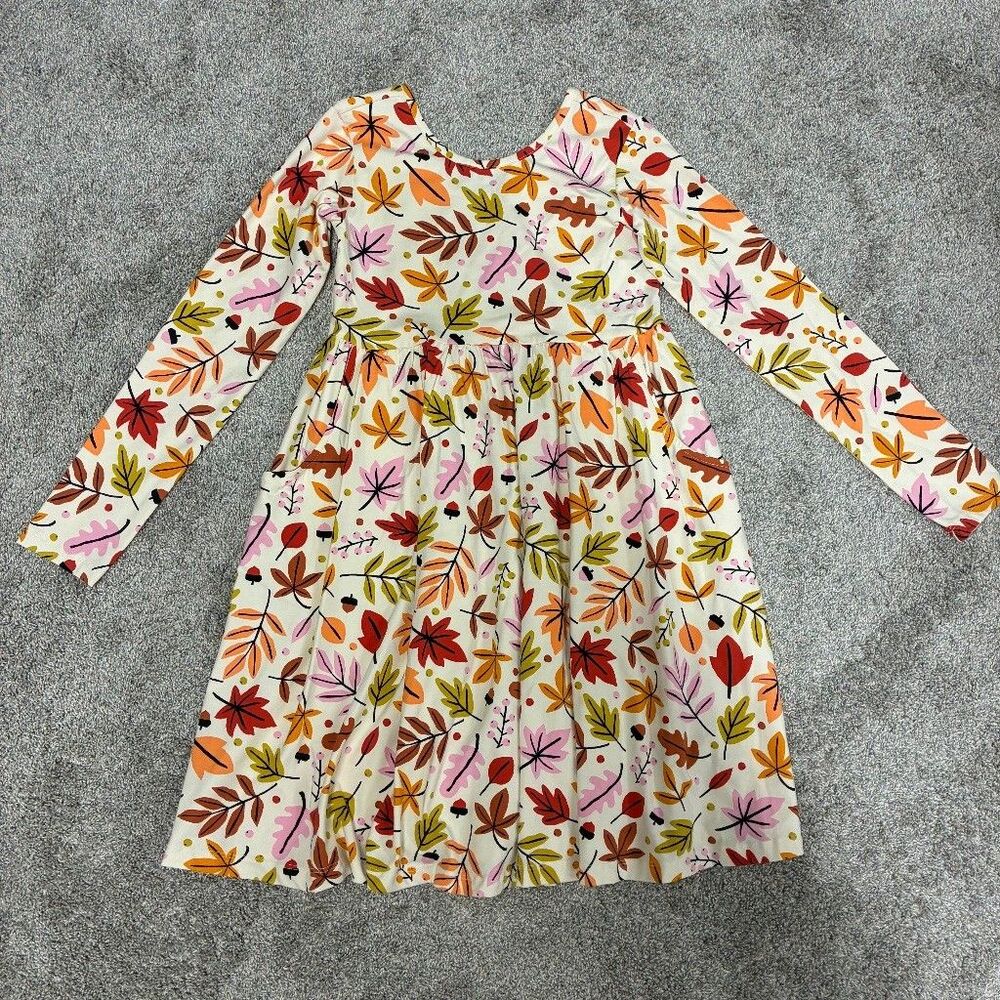 Hanna Andersson Girls Size 12 Fall Leaves Twirl Dress Long Sleeve Cotton